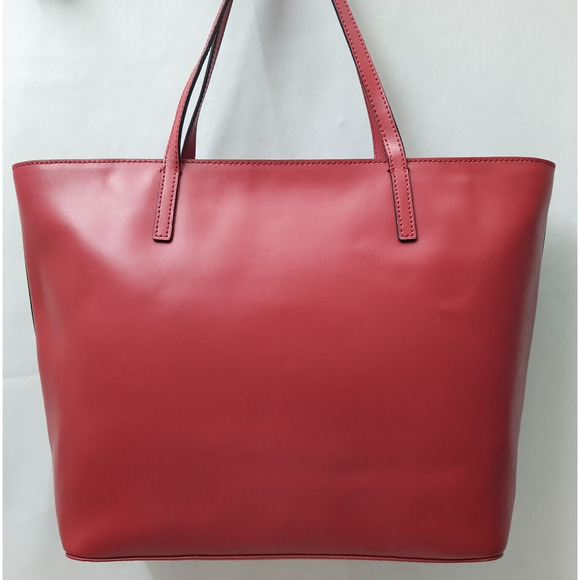 Kate Spade New York Red Leather Double Handles Zipper Closure Tote Shoulder Bag - Picture 3 of 12